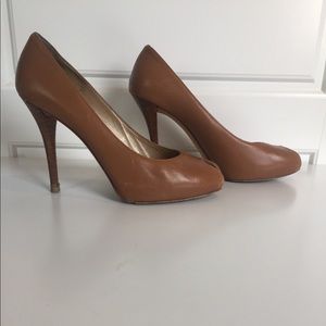 Tan Stuart Weitzman Peep-Toe Stilettos - 6.5